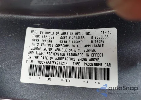 2015 Honda Accord Sport from USA, damaged, VIN 1HGCR2F57FA210214